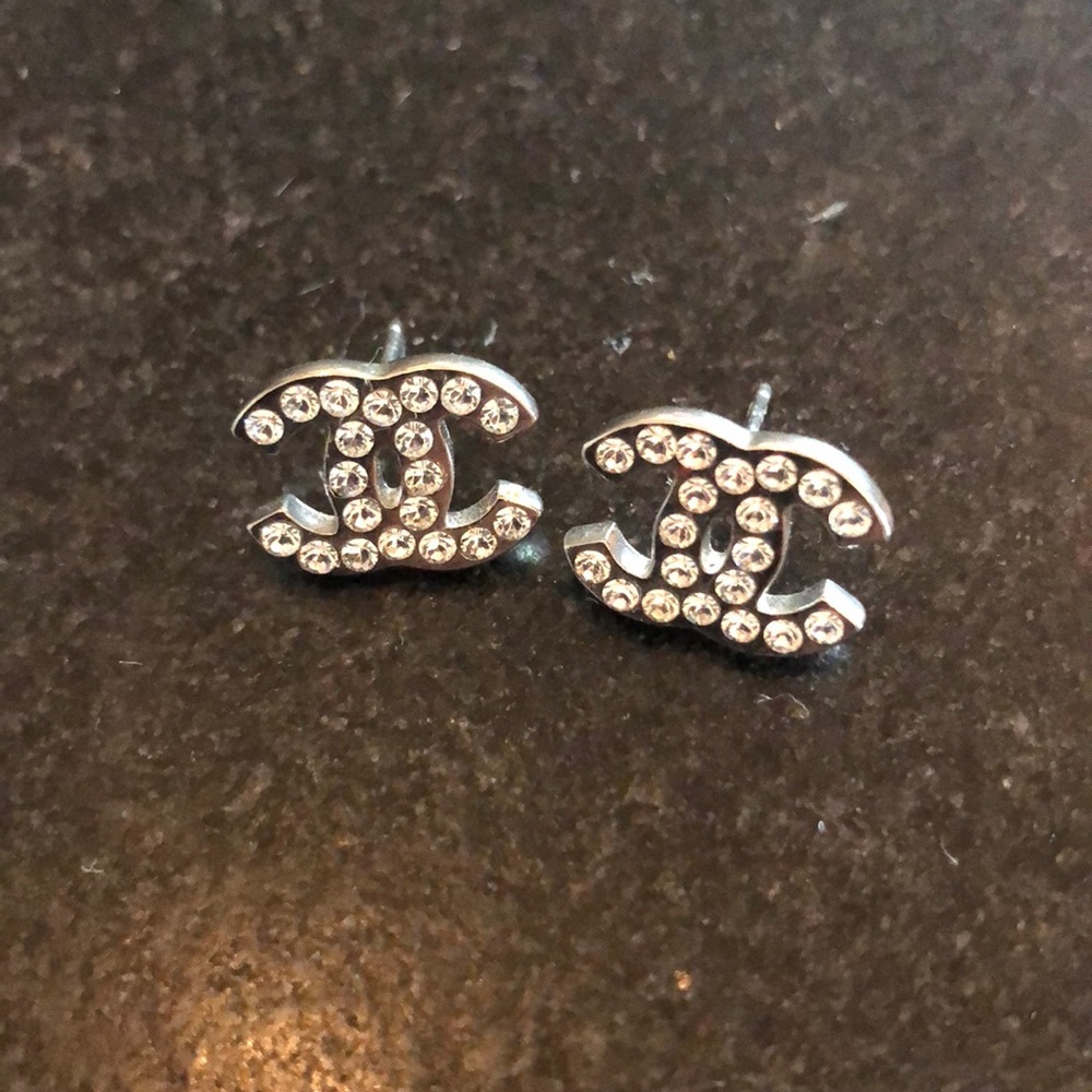 Chanel Crystal CC Logo Stud Earrings